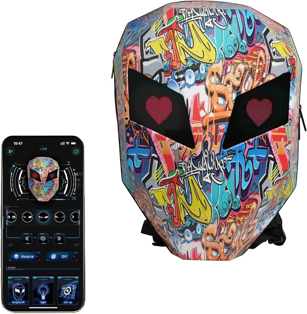 ECLIO Motorcycle LED Backpack Graffiti with Full-color screen Laptop Backpack