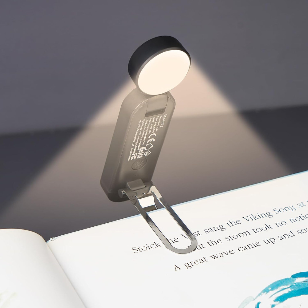 USB Rechargeable Book Light, Blue Light Blocking, Amber Clip-On Bookmark Shaped