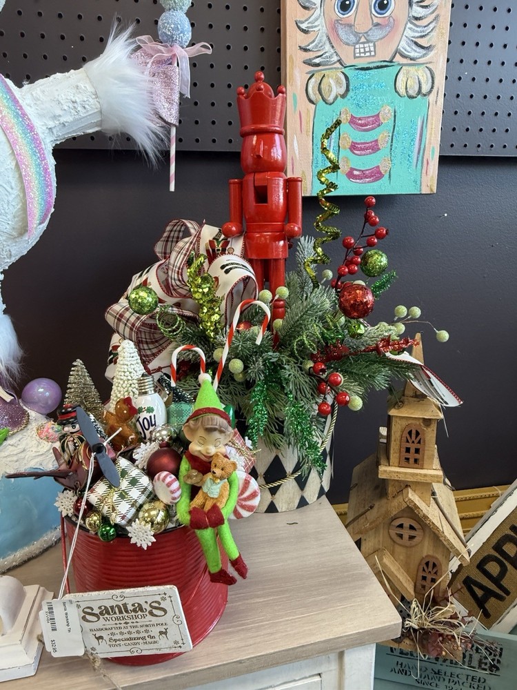 Handmade Nutcracker Christmas Floral Arrangement with Useable Gift Box