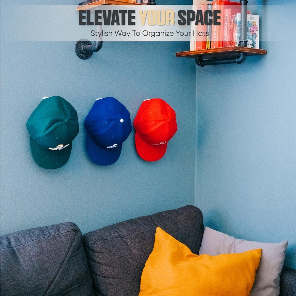 Adhesive Hat Hooks for Wall (16-Pack) - Minimalist Hat Rack Design, No Drilli...