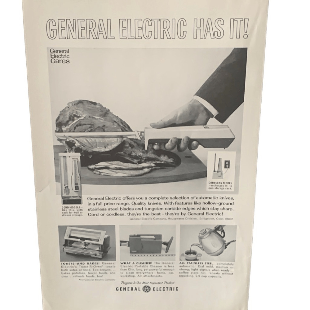 Vintage 1966 General Electric Automatic Knives Ad Advertisement