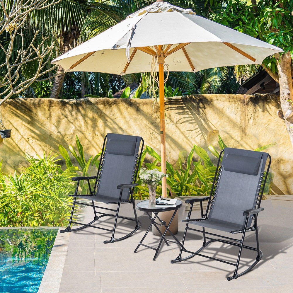 Portable Folding Bistro Set 2 Rocking Chairs 1 Side Table 18"Dia