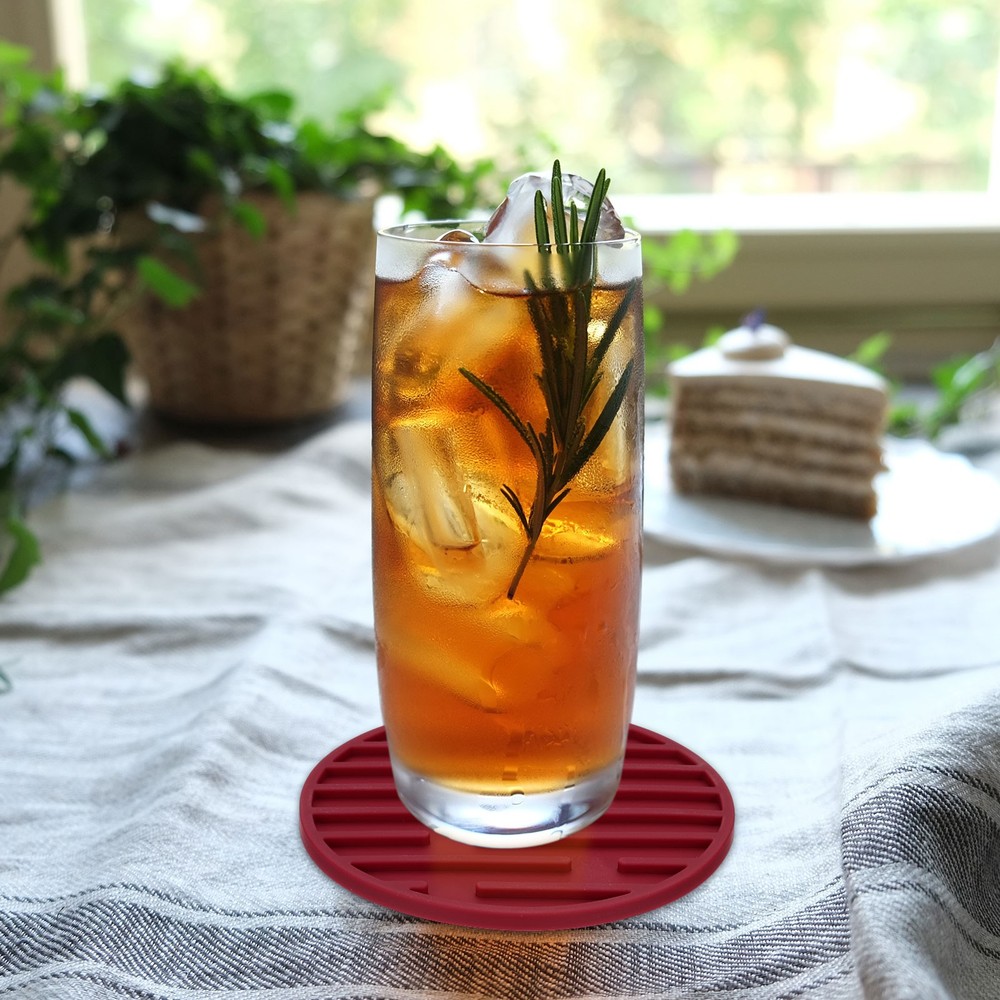 4pcs Silicone Coasters for Drinks, Round Cup Coasters Line Pattern Green