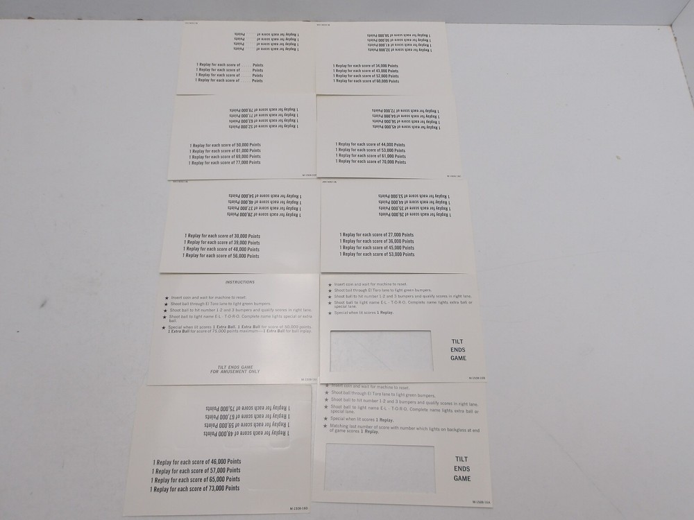 Williams: El Toro - Schematic & Award Cards Set - NOS