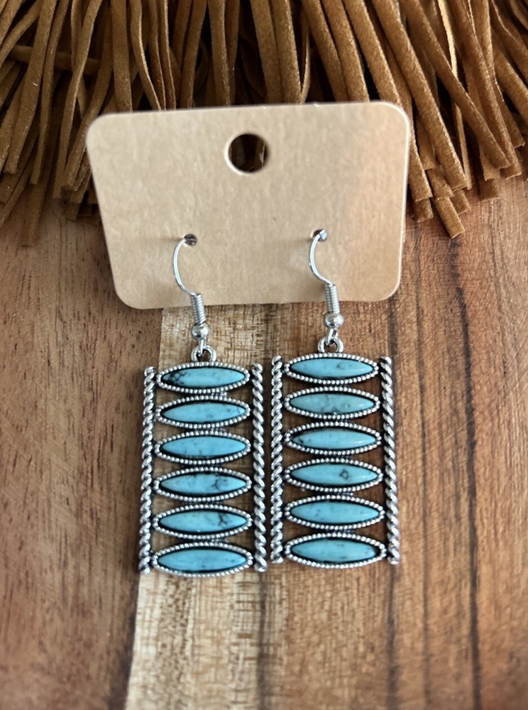 Western Boho Chic Rectangle Turquoise Earrings