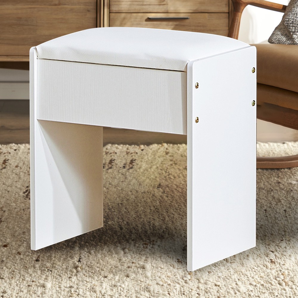 Vanity Stool Makeup Bench Dressing Stool with Cushion and Solid Legs,White