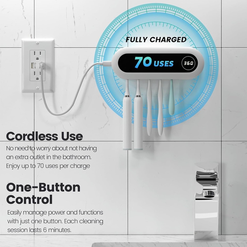 MIMORE Toothbrush Holder, 5 Toothbrush Slots & Timer Function, Cordless Wall Mou