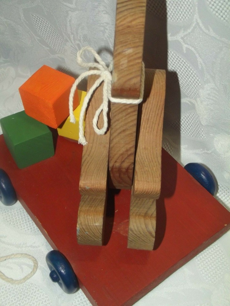 Vintage Handmade Wooden Bear Pull Toy Decor