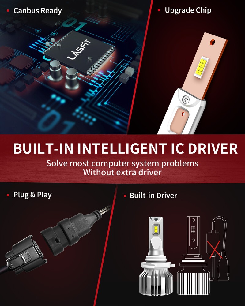 LASFIT 9005/HB3 LED Headlight Bulbs High Beam Conversion Kit White Super Bright