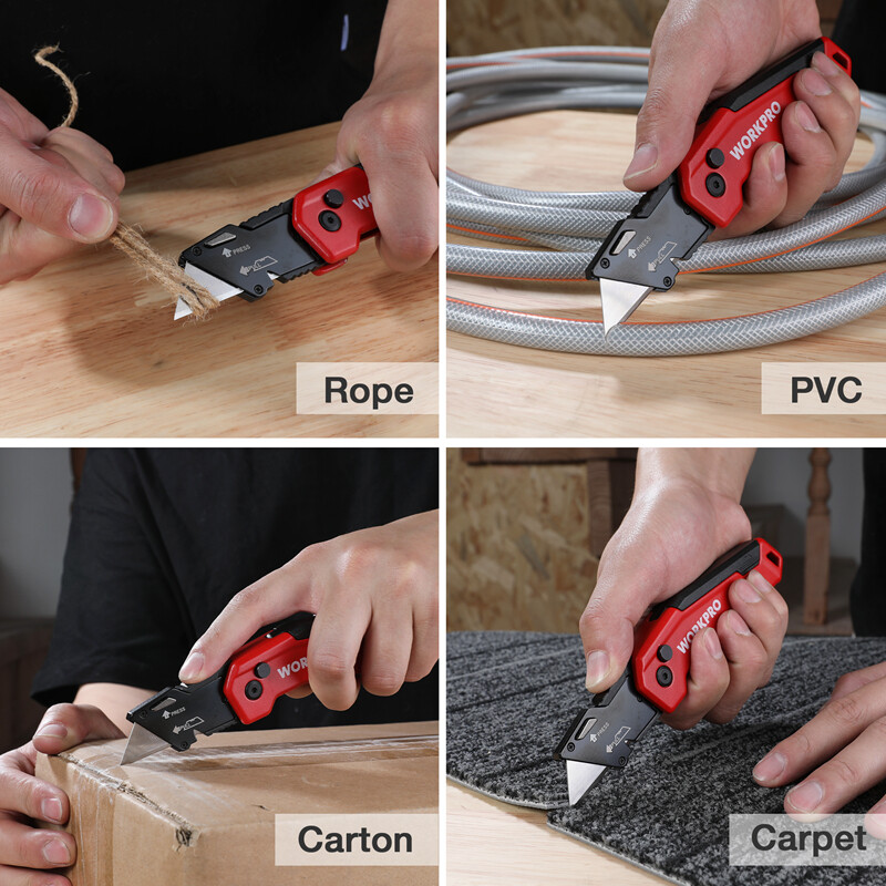 WORKPRO Folding Utility Knife Quick Change Box Cutter 13 Extra Blades Included