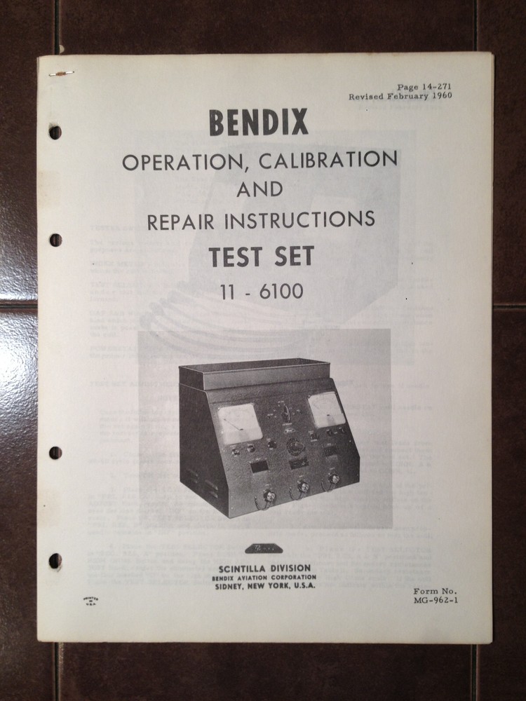 Bendix 11-6100 Test Set  Operating, Calibration & Repair Instructions