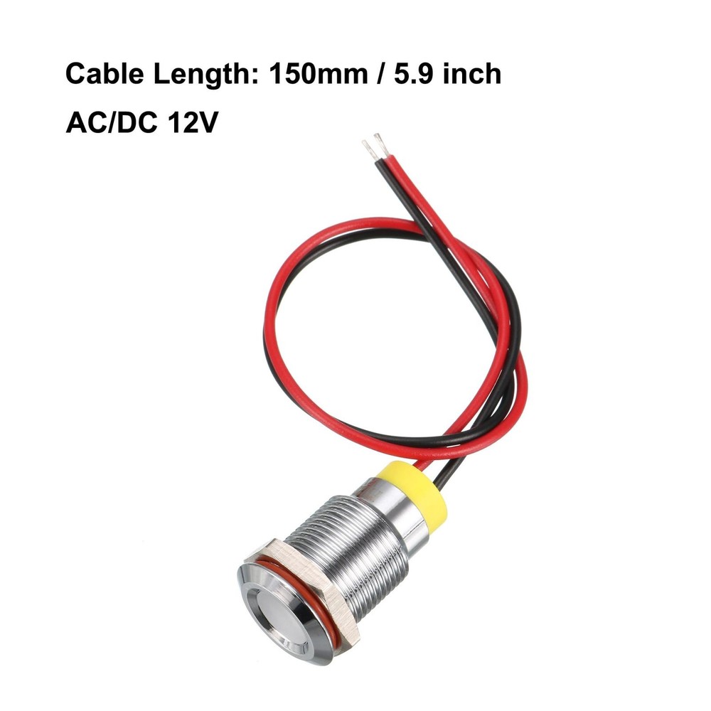 LED Indicator Light AC/DC 12V 12mm Flush Panel Mount White LED Metal Shell
