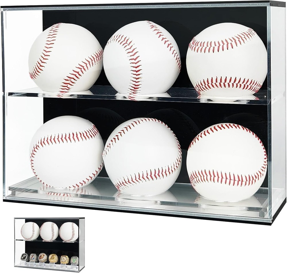 Acrylic Baseball Display Case - Wall Holder, Clear Ring Display Case, Dual Fu...