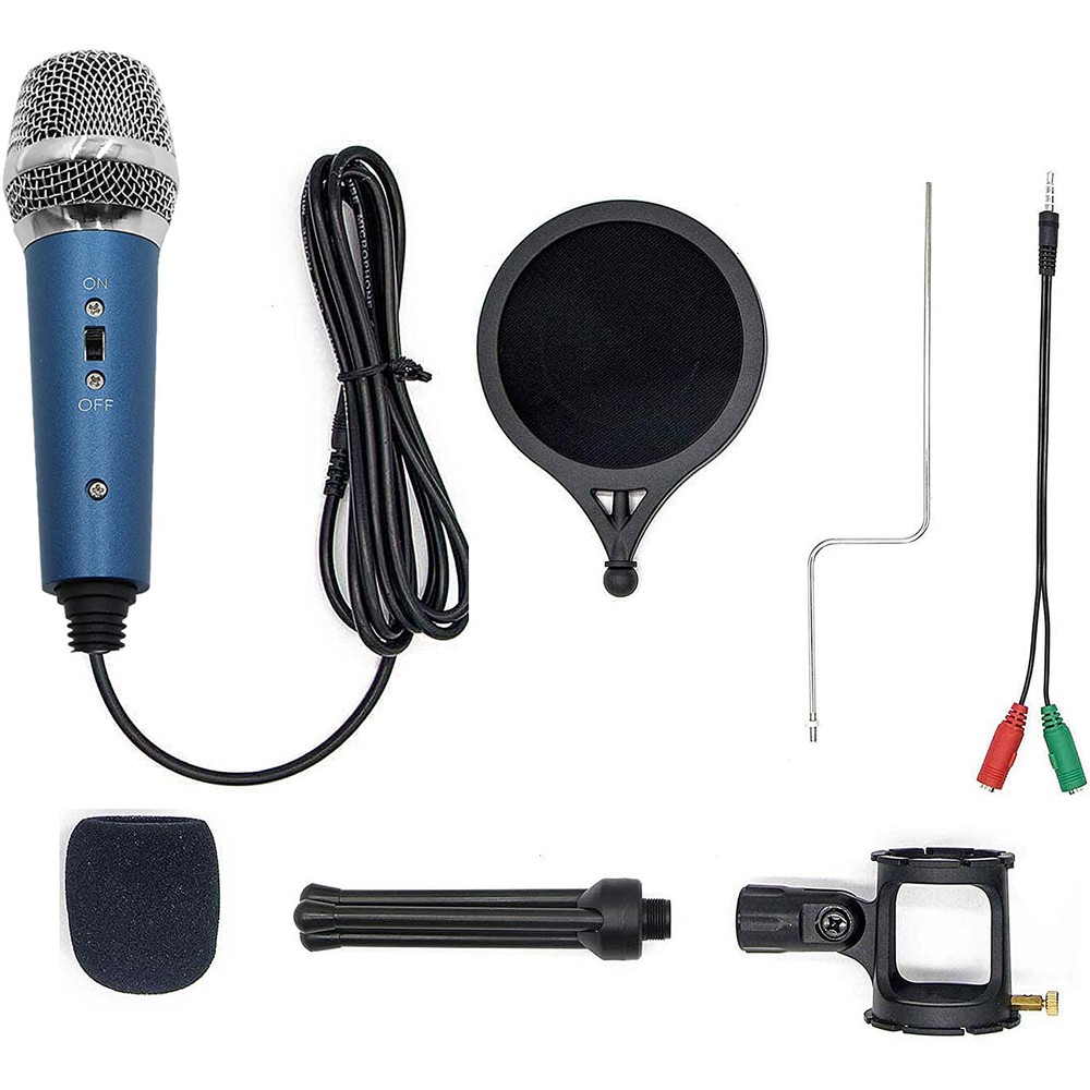 Condenser Recording Microphone 3.5mm Plug & Play for Mac PC Android Gaming Blue