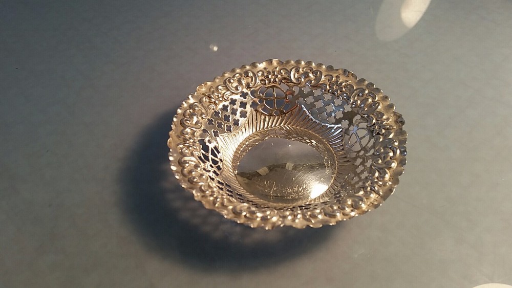 1897 Victorian Ornate solid silver sweet dish by Deakin & Francis