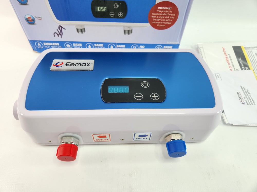 Eemax EEM12004 Electric Tankless Water Heater Point of Use, 4KW, Blue Brand New