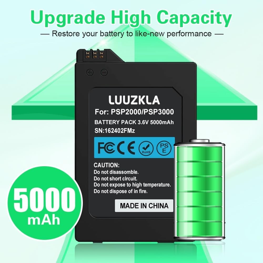 5000mAh Battery Replacement for PSP 2000/3000 High Capacity Rechargeable