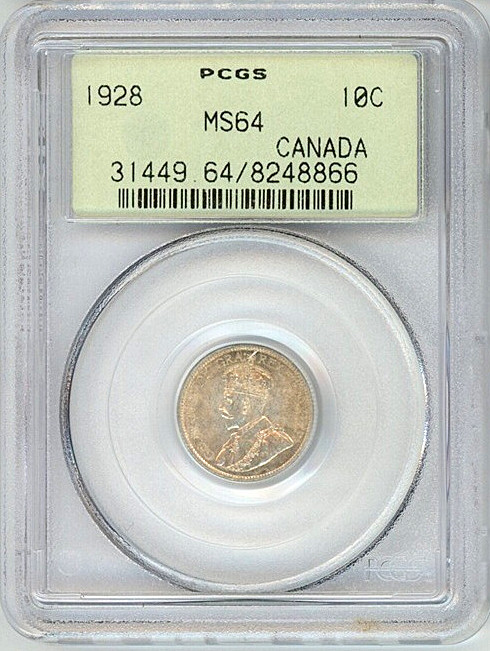 1928 Canada 10 cents PCGS MS64