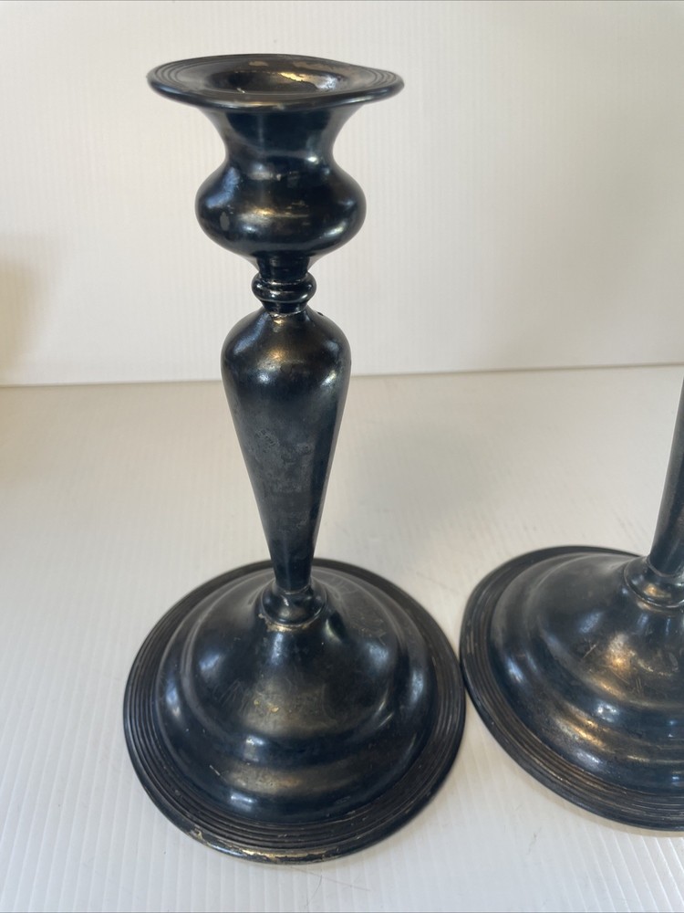 Antique E. B. Webster & Son Silverplate Pair Candle Stick Holders Spiderweb 2701