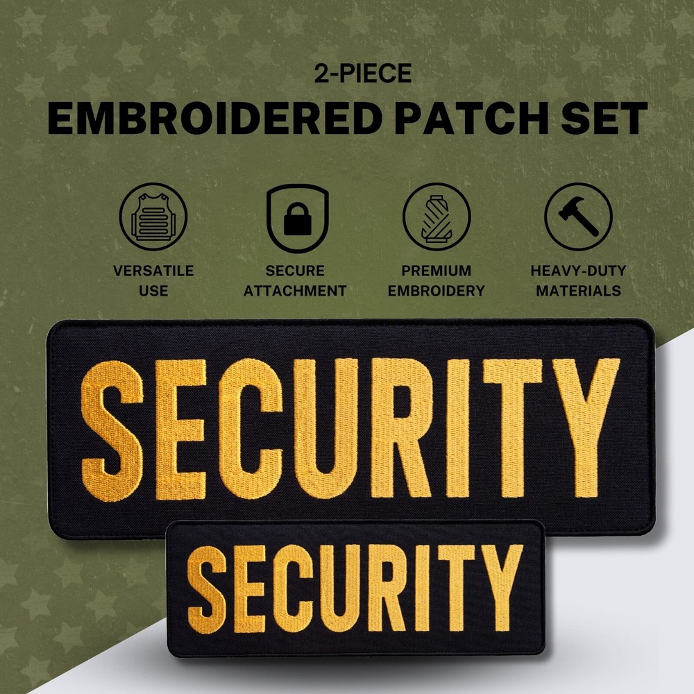 2-Piece Embroidered Security Patch for Vest, Jacket, Hook & Loop, Large & Small