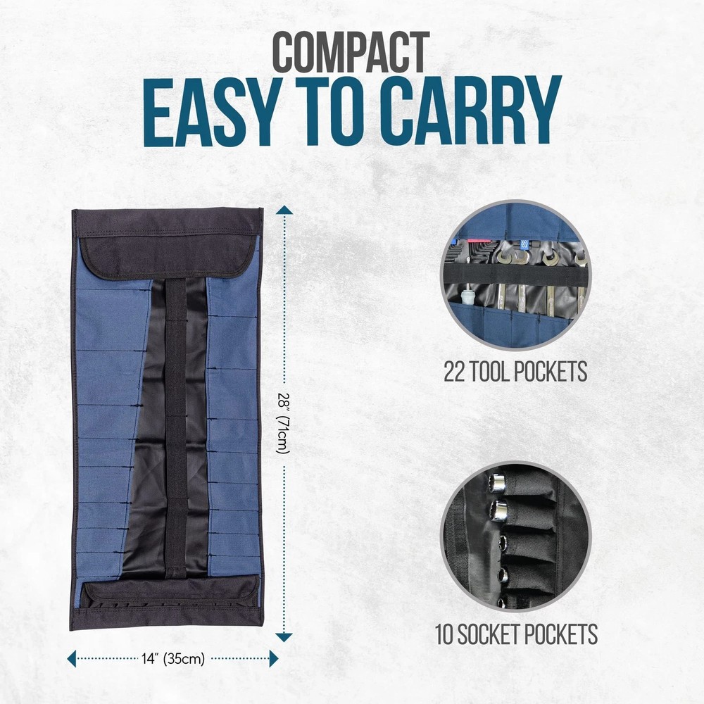 32 Pocket Tool Roll Organizer Wrench Socket Pouch Roll Up Storage Bag Rugged