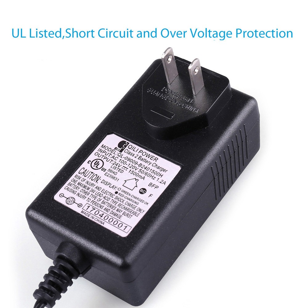 24V 1.5A 36W Battery Charger 3-Prong Inline for Razor E100 E200 E300 E125 E150