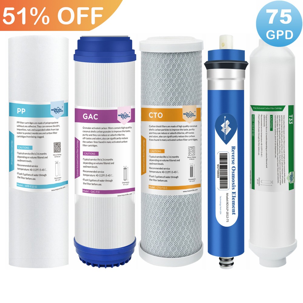 5 Stage Reverse Osmosis System Water Filter with 75GPD RO Membrane 5-Pack Set US