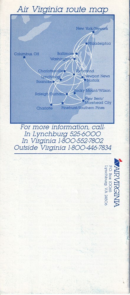 Air Virginia timetable 1984/03/01
