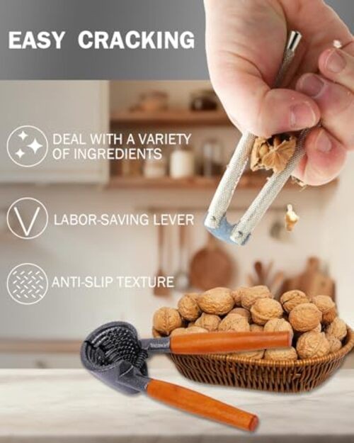 3Pcs Heavy Duty Nutcracker Set with Bowl, Easy Walnut Cracker for Pecans,