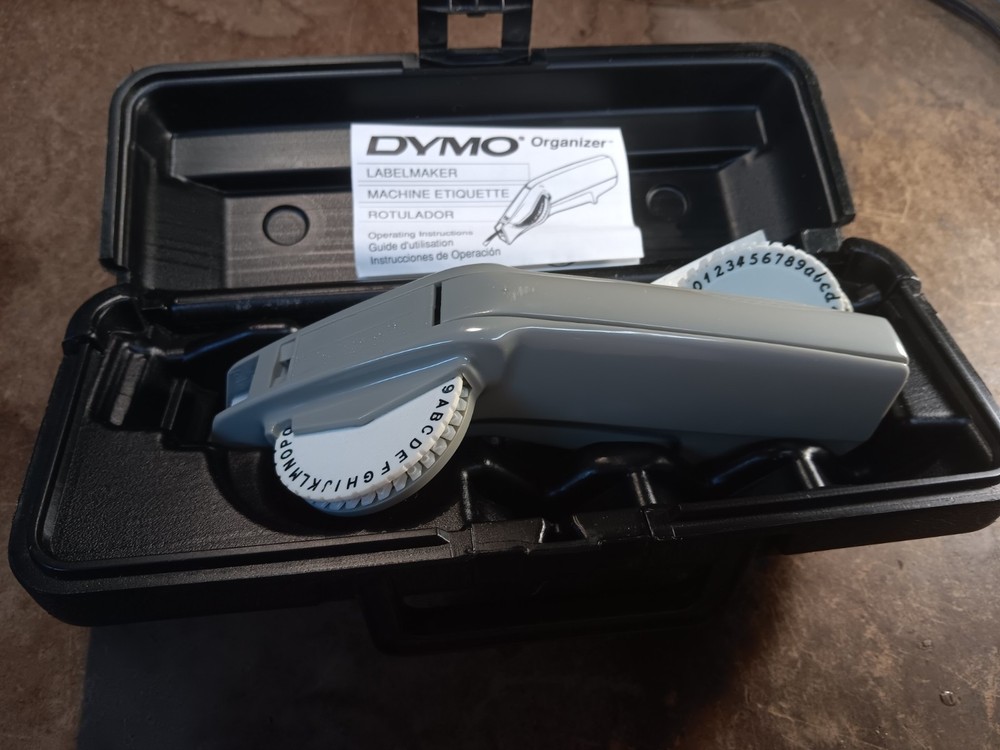 Vintage Dymo Organizer Label Maker with Case, Multiple Wheels