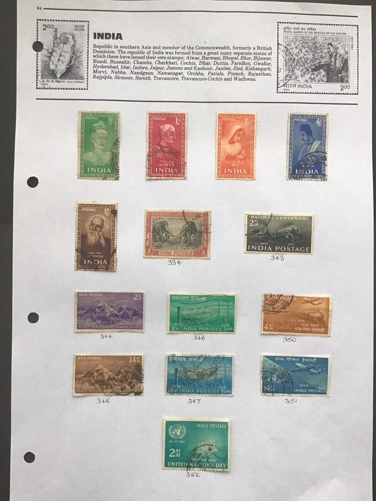 India 1952-54 Used 14 Commemoratives