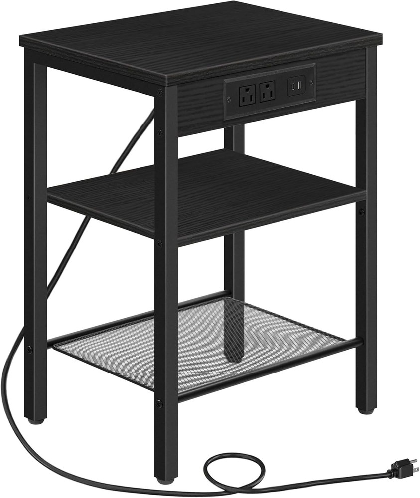 Side Table W/ Charging Station & USB Port Small End Table Small Space 3-Tier