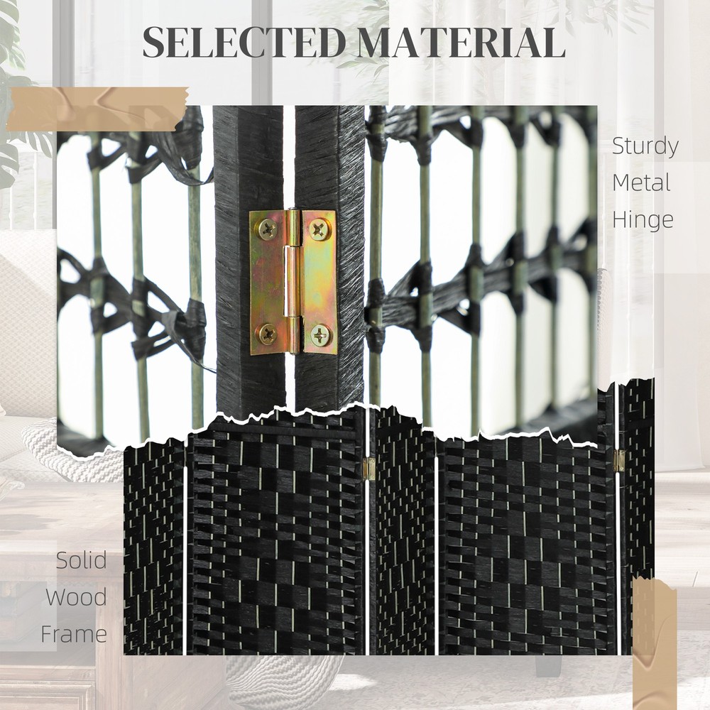 8 Panel Room Divider, Folding Screen, 5.6', Black