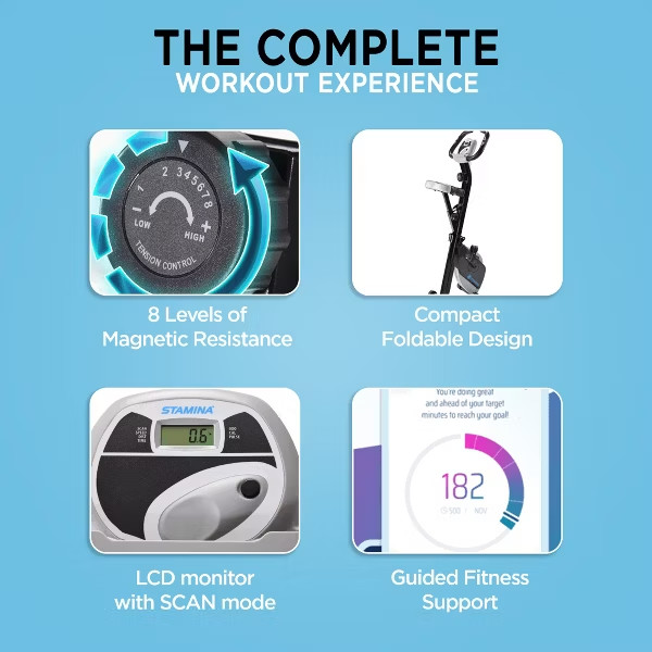 STAMINA FOLDABLE STATIONARY EXERCISE BIKE W/ SMART WORKOUT APP *DISTRESSED PKG
