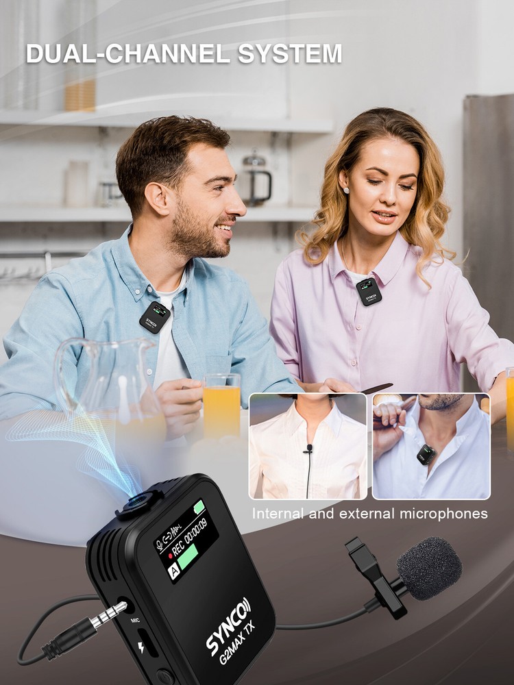 SYNCO Wireless Lavalier Microphone, G2(A2) MAX 2.4G Dual Transmitter for Vlog