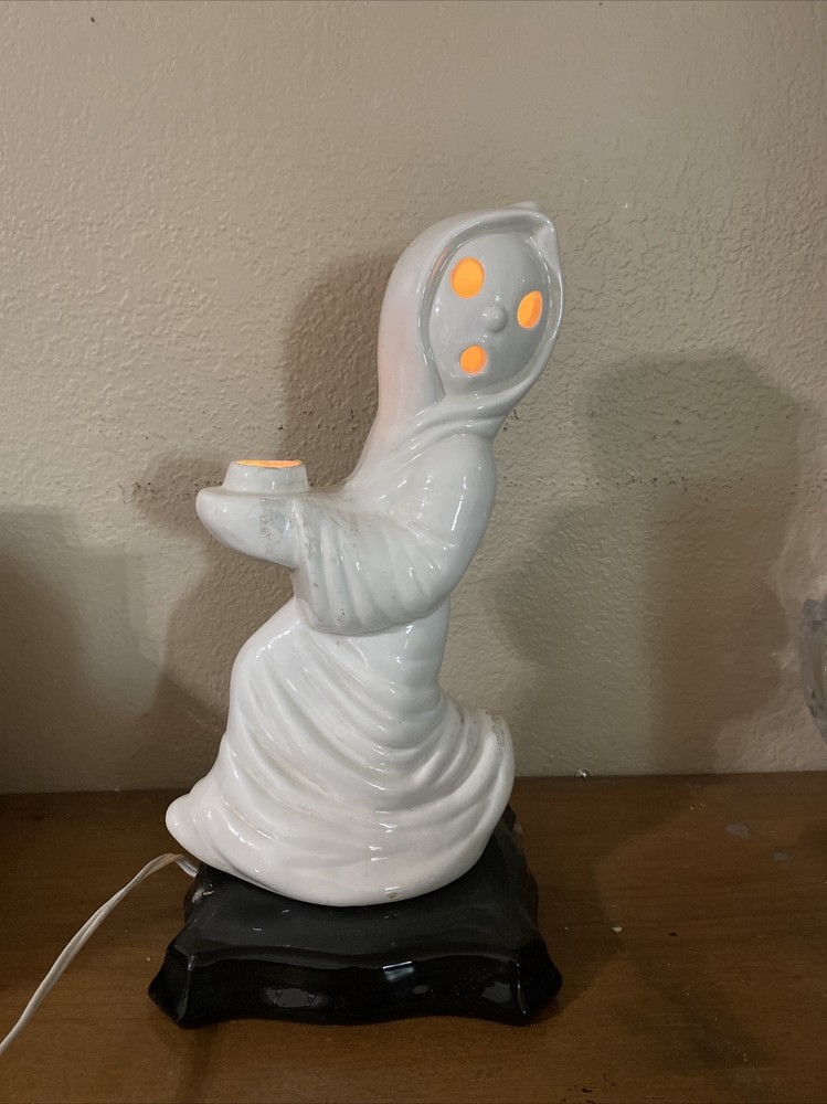 Vintage 1970s ceramic Halloween Light Lamp with ghost Running With Light Base