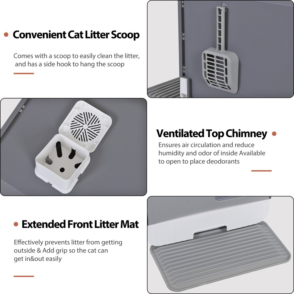Anti-Splash Closed Cat Litter Box with Litter Scoop Front Exit Door Ventilate