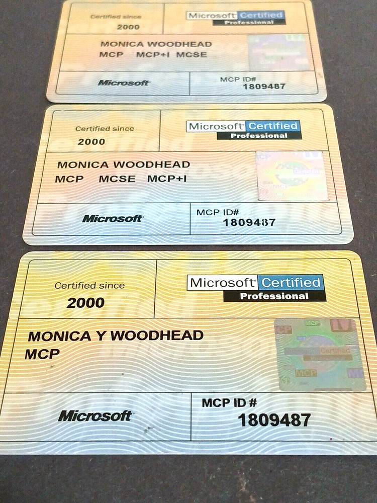 Lot of 3 MICROSOFT Certification Cards 2000