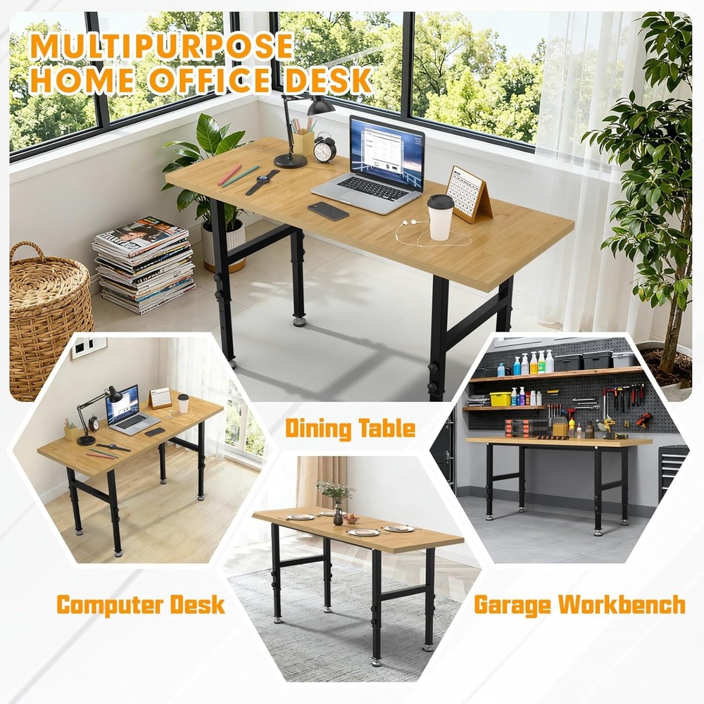 60" Adjustable Workbench,Heavy-Duty Work Table,3000 LBS Load Capacity Particlebo