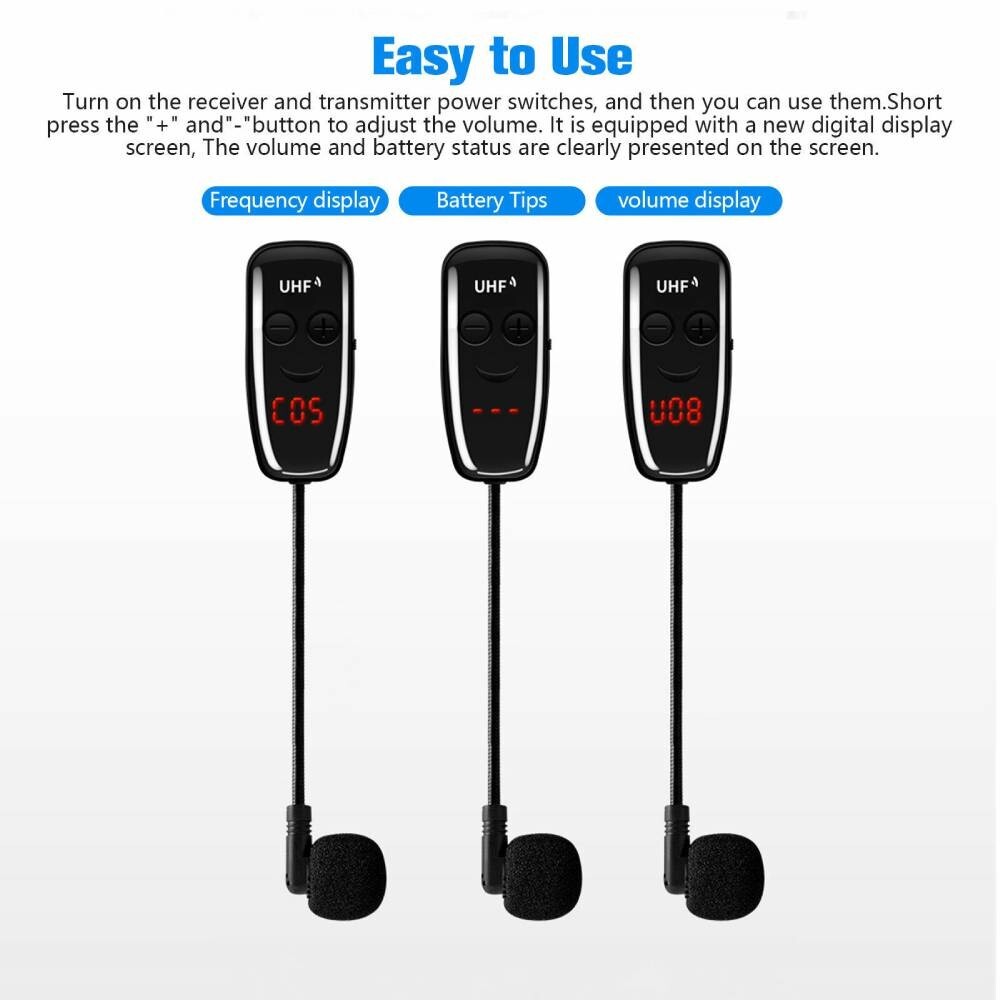 NEW 165FT Range UHF Wireless Microphone Headset Mic System+Digital Screen Speech