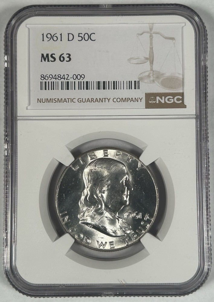 1961 D Franklin Half Dollar Coin NGC MS 63