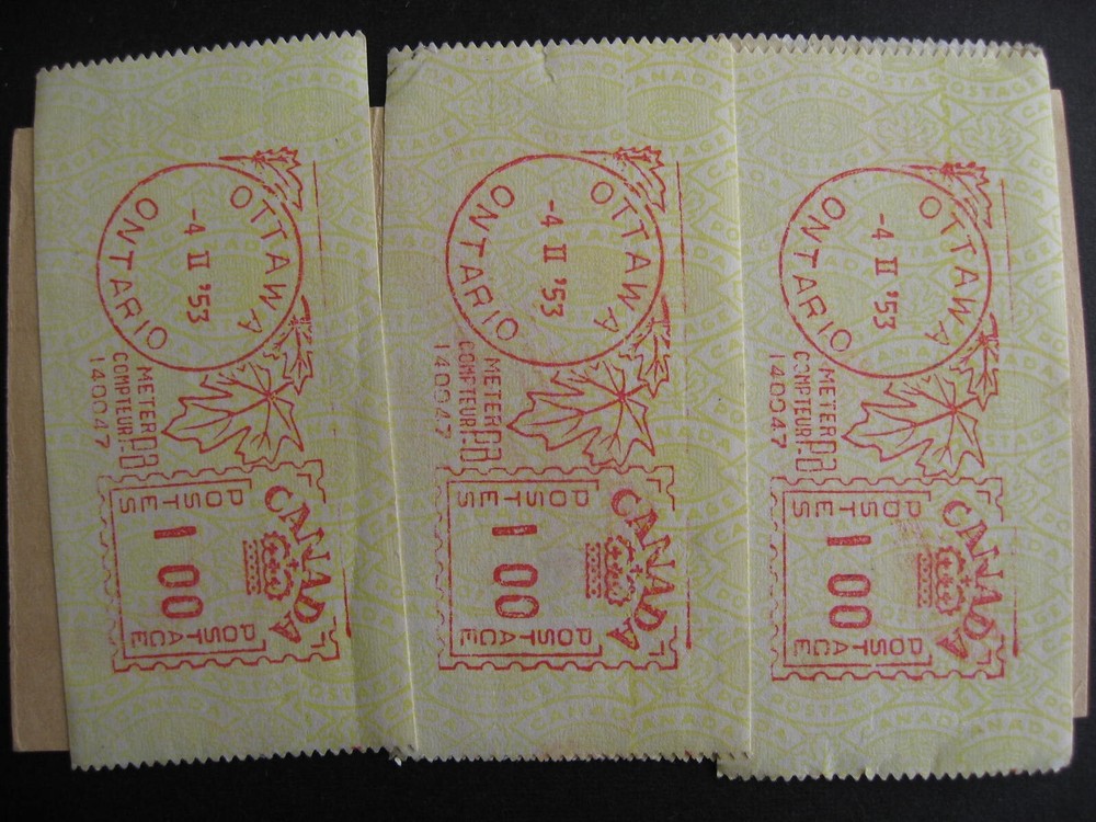 Canada 1953 tag with $4.12 meter mail postage on it check it out!