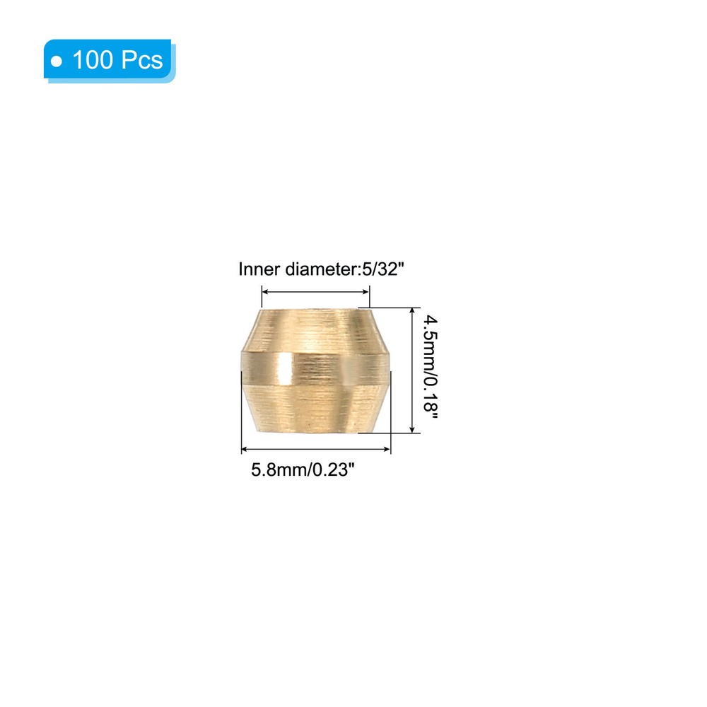 100Pcs Tube OD 5/32" Brass Compression Sleeves Ferrules