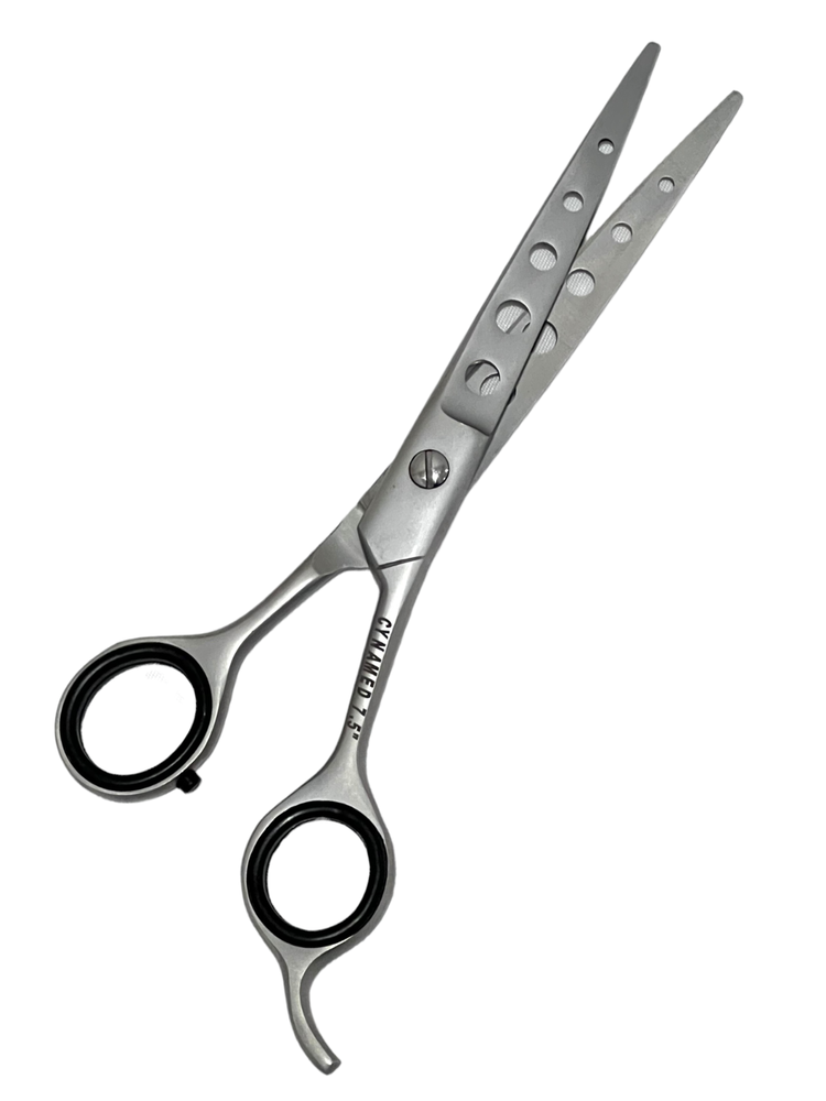 7.5" Barber Scissors With Curved Finger Rest and Perforated Blades Sharp Cut