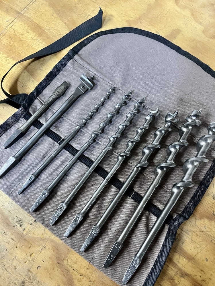 Vintage 9 Piece Bit Set Lakeside Auger Drill Brace Bits & Tool Storage Roll!