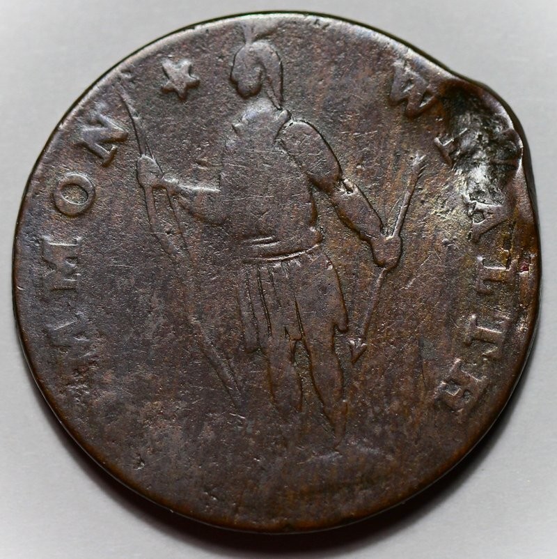 1788 Massachusetts Copper Colonial Cent, Ryder 8, Damage