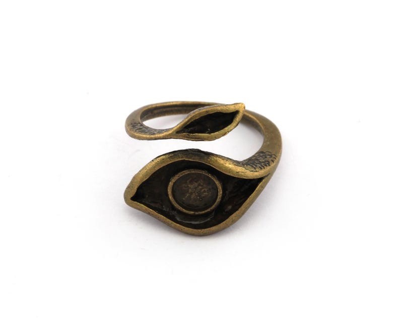 Leaf Eye Blank Ring Adjustable Ring Bezel Antique Bronze Brass 7us-9us size 4783