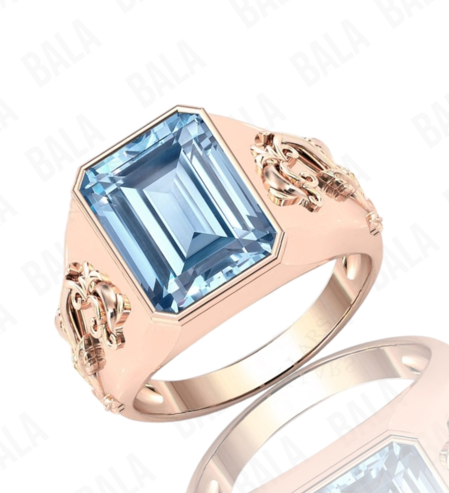 Handmade 925 Sterling Silver Blue Topaz Ring, Rectangular Emerald Cut Aqua Blue