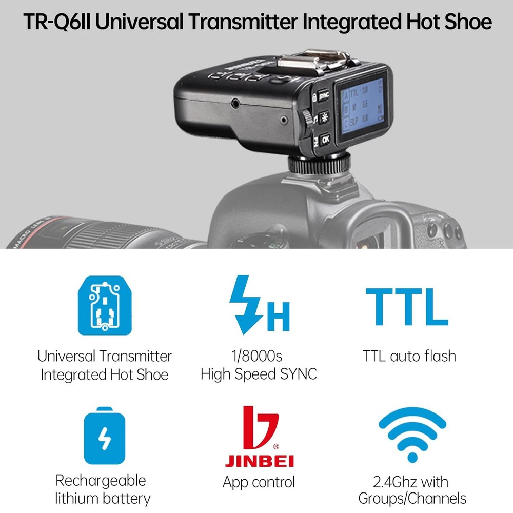 JINBEI TR-Q6II TTL HSS High-speed Flash Trigger Transmitter Camera Universal