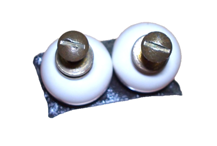2 pcs. Vintage Drexel Declaration Knobs, Pulls Kipp Stewart Porcelain / Brass